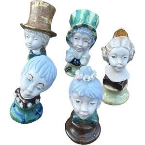 Lot Of 5 Rare Ramon Ingles Valencia Spain Porcelain Bust Figurines Man Woman HTF